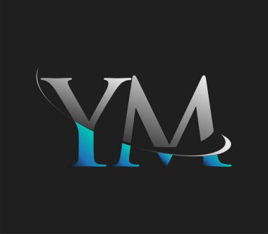 YM 'nin ilk logo şirketi adı mavi ve beyaz renkli, koyu arkaplanda izole edilmiş. iş ve şirket kimliği için vektör logosu.