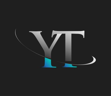 YT 'nin ilk logo şirketi adı mavi ve beyaz renkli, koyu arkaplanda izole edilmiş. iş ve şirket kimliği için vektör logosu.