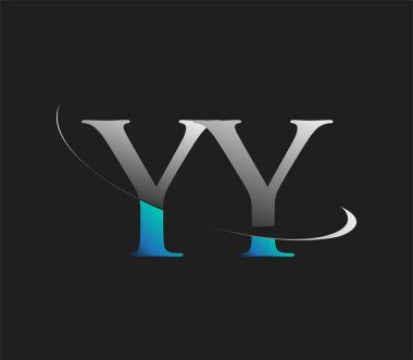YY 'nin ilk logo şirketi adı mavi ve beyaz renkli, koyu arkaplanda izole edilmiş. iş ve şirket kimliği için vektör logosu.
