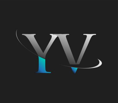YV 'nin ilk logo şirketi adı mavi ve beyaz renkli, koyu arkaplanda izole edilmiş. iş ve şirket kimliği için vektör logosu.