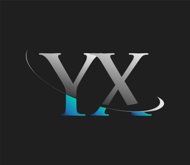 YX 'in ilk logo şirketi adı mavi ve beyaz renkli, koyu arkaplanda izole edilmiş. iş ve şirket kimliği için vektör logosu.