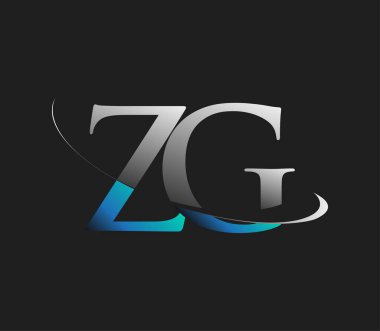 ZG 'nin ilk logo şirketi adı mavi ve beyaz renkli, koyu arkaplanda izole edilmiş. iş ve şirket kimliği için vektör logosu.