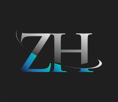 ZH 'nin ilk logo şirketi adı mavi ve beyaz renkli, koyu arkaplanda izole edilmiş. iş ve şirket kimliği için vektör logosu.
