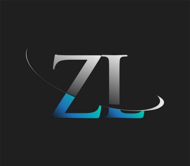 ZL 'nin ilk logo şirketi adı mavi ve beyaz renkli, koyu arkaplanda izole edilmiş. iş ve şirket kimliği için vektör logosu.