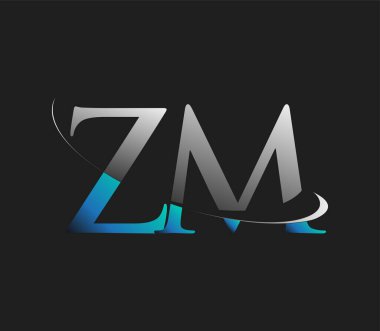 ZM 'nin ilk logo şirketi adı mavi ve beyaz renkli, koyu arkaplanda izole edilmiş. iş ve şirket kimliği için vektör logosu.