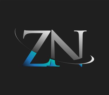 ZN 'nin ilk logo şirketi adı mavi ve beyaz renkli, koyu arkaplanda izole edilmiş. iş ve şirket kimliği için vektör logosu.