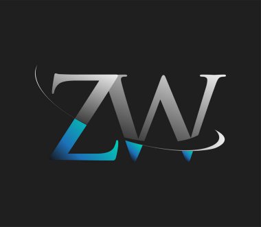 ZW ilk logo şirketi adı mavi ve beyaz renkli, koyu arkaplanda izole edilmiş. iş ve şirket kimliği için vektör logosu.