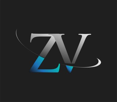 ZV 'nin ilk logo şirketi adı mavi ve beyaz renkli, koyu arkaplanda izole edilmiş. iş ve şirket kimliği için vektör logosu.
