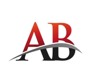 İlk harf AB logotype şirketi. Renkli kırmızı ve siyah Swoosh tasarımı. Siyah arkaplanda izole.