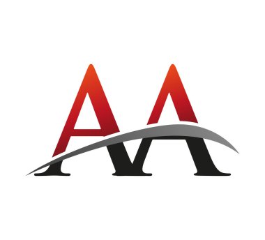 İlk harfi AA logotype şirketi. Renkli kırmızı ve siyah Swoosh tasarımı. Siyah arkaplanda izole.