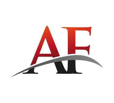 İlk harfi AF logotype şirketi. Renkli kırmızı ve siyah Swoosh tasarımı. Siyah arkaplanda izole.