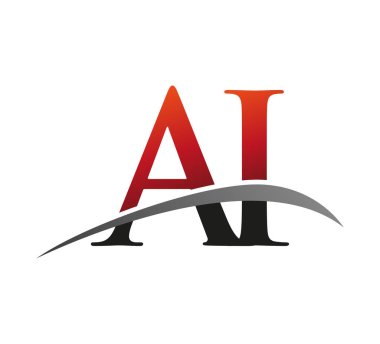İlk harfi AI logotype şirketi. Renkli kırmızı ve siyah Swoosh tasarımı. Siyah arkaplanda izole.