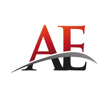 İlk harf AE logotype şirketi. Renkli kırmızı ve siyah desenli. Siyah arkaplanda izole.