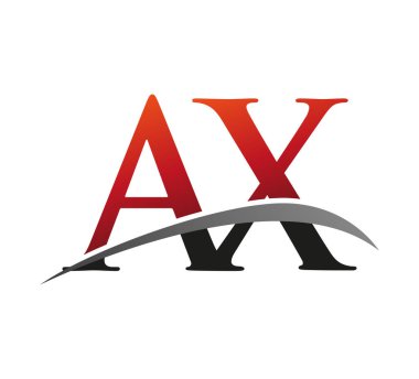 İlk harfi AX logotype şirketi. Renkli kırmızı ve siyah Swoosh tasarımı. Siyah arkaplanda izole.