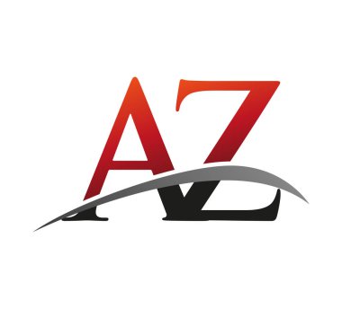 İlk harfi AZ logotype şirketi. Renkli kırmızı ve siyah Swoosh tasarımı. Siyah arkaplanda izole.
