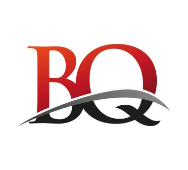 İlk harfi BQ logotype şirketi. Renkli kırmızı ve siyah Swoosh tasarımı. Siyah arkaplanda izole.