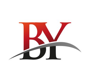 Logotype şirketinin ilk harfi: Renkli kırmızı ve siyah Swoosh tasarımı. Siyah arkaplanda izole.