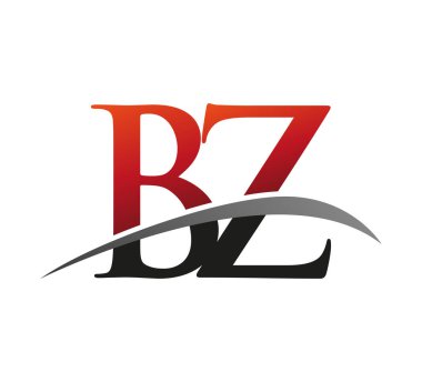 İlk harf BZ logotype şirket adı kırmızı ve siyah swoosh tasarımı. Siyah arkaplanda izole.