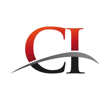 İlk harf CI logotype şirketi adı kırmızı ve siyah Swoosh tasarımı. Siyah arkaplanda izole.