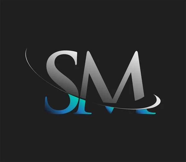 Sm最初的标识公司名称为彩色蓝白色的Swoosh设计 隔离在深色背景下 企业和公司标识的矢量标识 — 图库矢量图片