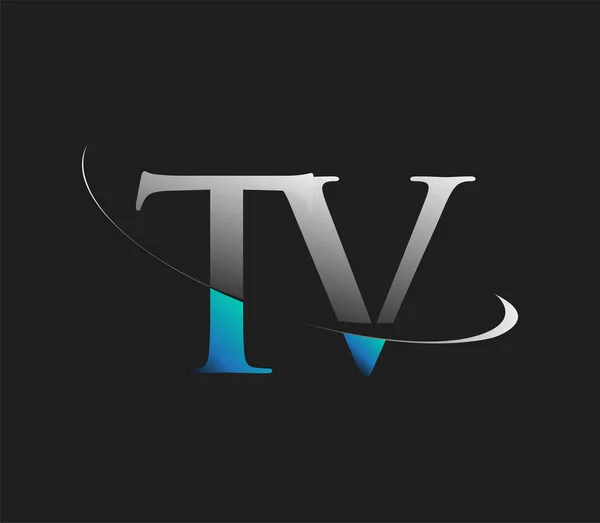 Αρχικό Λογότυπο Τηλεόρασης Όνομα Εταιρείας Χρωματισμένο Μπλε Και Άσπρο Swoosh — Διανυσματικό Αρχείο