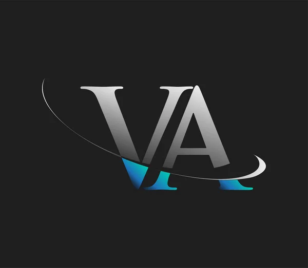 Va公司最初的商标名称为蓝色和白色的天鹅绒图案 隔离在黑暗的背景下 企业和公司标识的矢量标识 — 图库矢量图片