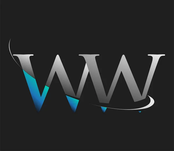 Ww最初的标志公司的名称是蓝色和白色的天鹅绒图案 隔离在黑暗的背景下 企业和公司标识的矢量标识 — 图库矢量图片