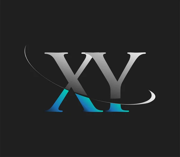 Xy初期ロゴ会社名は濃い背景に隔離された青と白のスウッシュデザインを着色しました ビジネスと会社のアイデンティティのためのベクトルロゴ — ストックベクタ