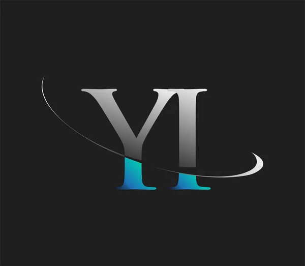 Yi最初的标志公司名称为蓝色和白色的天鹅绒图案 隔离在黑暗的背景下 企业和公司标识的矢量标识 — 图库矢量图片