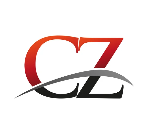 最初的字母Cz标识公司的名称是彩色 红色和黑色的Swoosh设计 在黑色背景上隔离 — 图库矢量图片