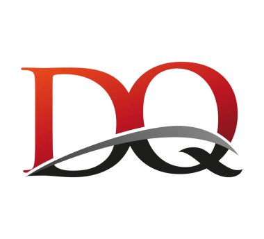 İlk harfi DQ logotype şirketi. Renkli kırmızı ve siyah Swoosh tasarımı. Siyah arkaplanda izole.