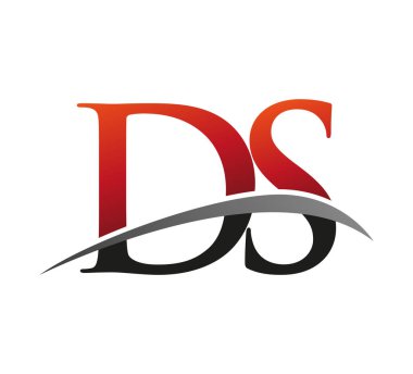 İlk harf DS logotype şirketi adı: Renkli kırmızı ve siyah Swoosh tasarımı. Siyah arkaplanda izole.
