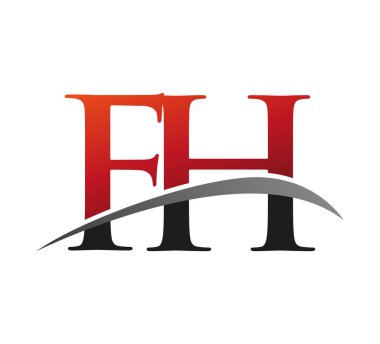 İlk harfi FH logotype şirketi. Renkli kırmızı ve siyah desenli. Siyah arkaplanda izole.