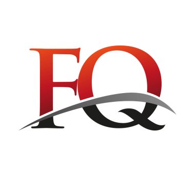 İlk harfi FQ logotype şirketi. Renkli kırmızı ve siyah Swoosh tasarımı. Siyah arkaplanda izole.