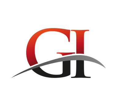 İlk harf GI logotype şirketi adı kırmızı ve siyah Swoosh tasarımı. Siyah arkaplanda izole.