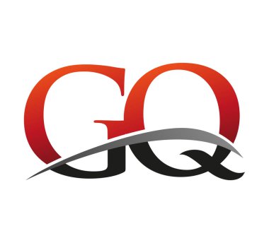 İlk harfi GQ logotype şirketi. Renkli kırmızı ve siyah Swoosh tasarımı. Siyah arkaplanda izole.