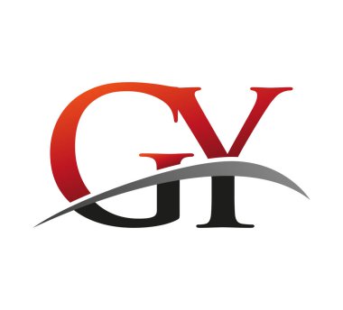 İlk harfi GY logotype şirketi. Renkli kırmızı ve siyah desenli. Siyah arkaplanda izole.