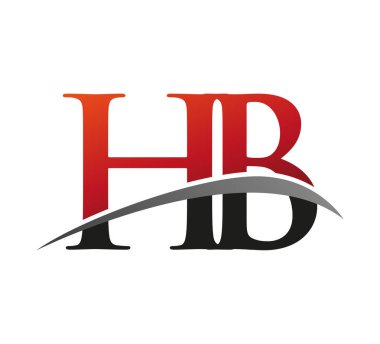 İlk harf HB logotype şirketi. Renkli kırmızı ve siyah Swoosh tasarımı. Siyah arkaplanda izole.