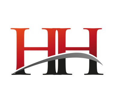 İlk harf HH logotype şirketi. Renkli kırmızı ve siyah Swoosh tasarımı. Siyah arkaplanda izole.