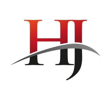 İlk harf HJ logotype şirketi. Renkli kırmızı ve siyah desenli. Siyah arkaplanda izole.