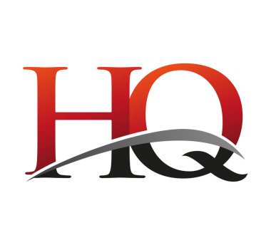 HQ logotype şirketinin ilk harfi. Renkli kırmızı ve siyah desenli. Siyah arkaplanda izole.