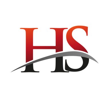 İlk harf HS logotype şirketi. Renkli kırmızı ve siyah Swoosh tasarımı. Siyah arkaplanda izole.