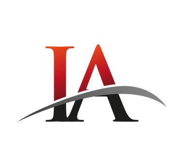 İlk harf IA logotype şirketi adı: Renkli kırmızı ve siyah Swoosh tasarımı. Siyah arkaplanda izole.