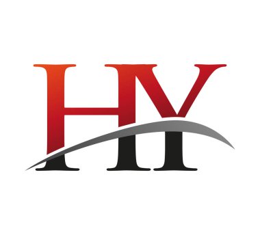 İlk harf HY logotype şirketinin adı: Renkli kırmızı ve siyah Swoosh tasarımı. Siyah arkaplanda izole.