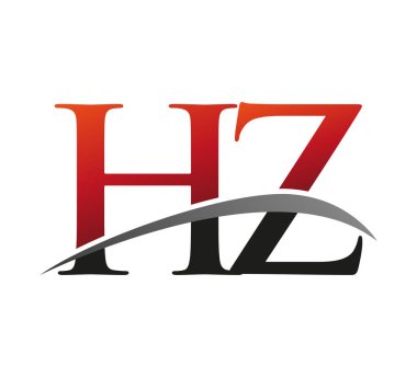 İlk harf HZ logotype şirketi. Renkli kırmızı ve siyah Swoosh tasarımı. Siyah arkaplanda izole.