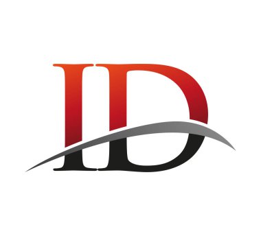 İlk harf ID logotype şirketi adı: Renkli kırmızı ve siyah Swoosh tasarımı. Siyah arkaplanda izole.