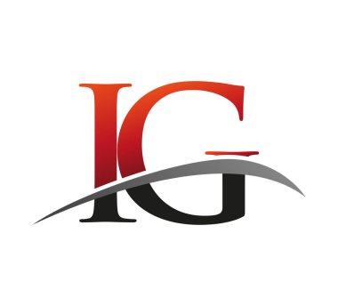 İlk harf IG logotype şirketi adı kırmızı ve siyah desenli. Siyah arkaplanda izole.