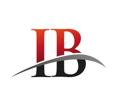 İlk harf IB logotype şirketi adı kırmızı ve siyah Swoosh tasarımı. Siyah arkaplanda izole.