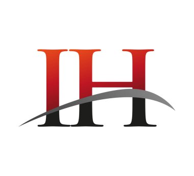 İlk harfi IH logotype şirketi. Renkli kırmızı ve siyah desenli. Siyah arkaplanda izole.