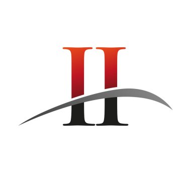 İlk harf II logotype şirketi adı: Renkli kırmızı ve siyah Swoosh tasarımı. Siyah arkaplanda izole.